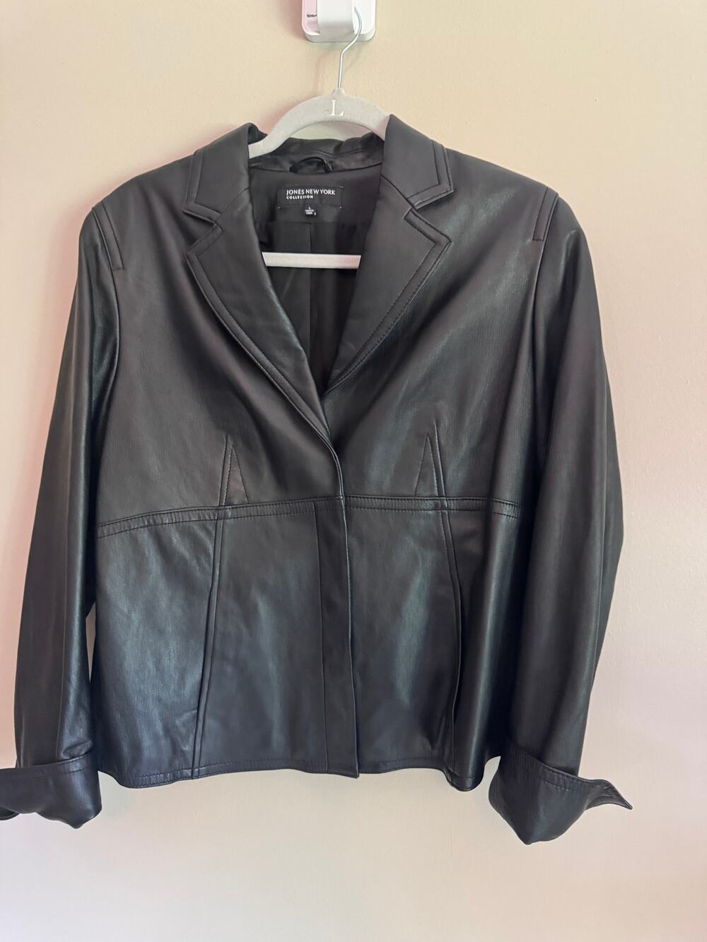 Jones New York Collection Women’s L Black Genuine Leather Blazer Jacket